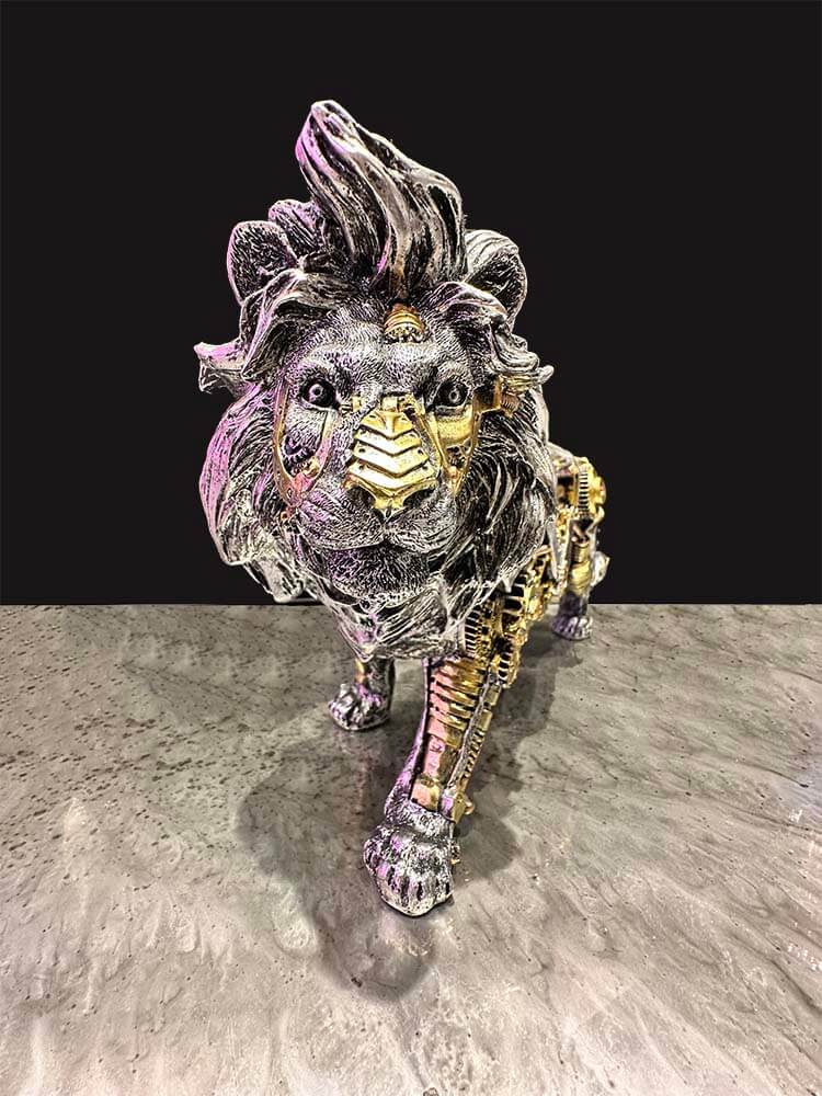 Steampunk Lion Silver and gold figure