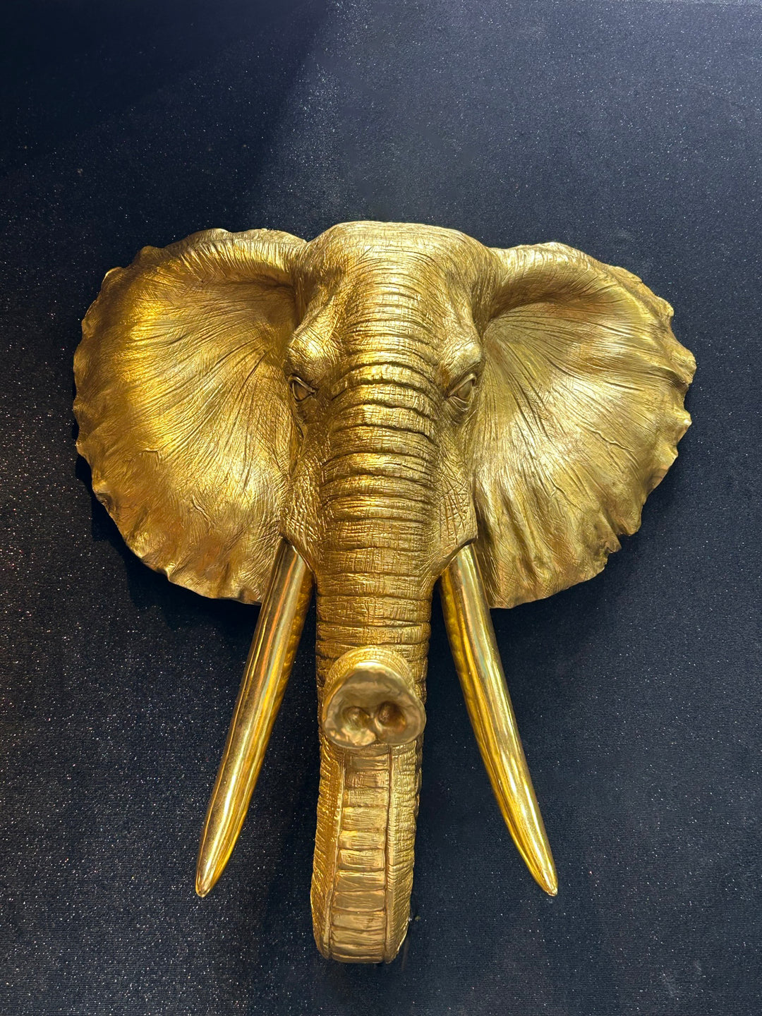 Large Gold Elephant With Trunk Up, An Upward-Pointing Elephant Trunk, Wall Mounted Elephant Head, 75cm