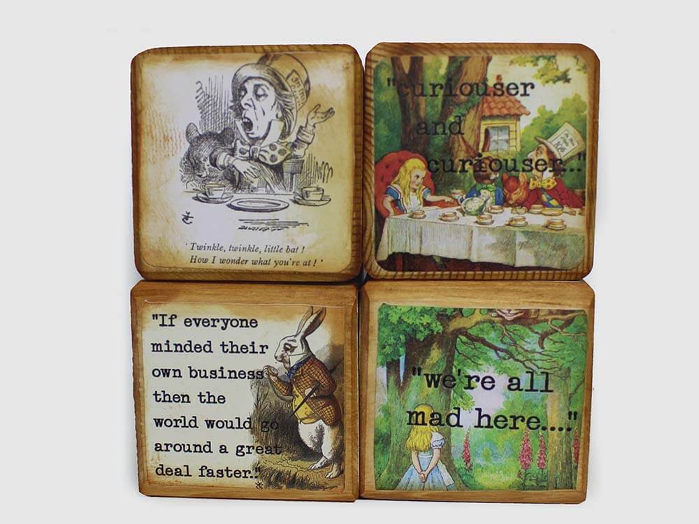 Alice's Adventure In Wonderland Wooden Blocks, Personalized, 7cm (2.8"), Price Per Block