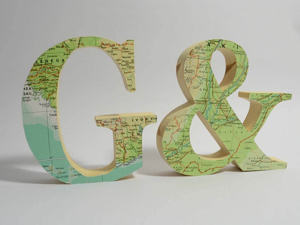 Freestanding map covered letters personalised maps 