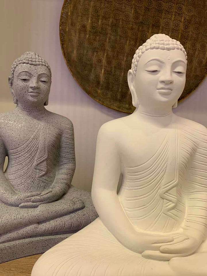 Seated Buddha Statue Grey Stone Effect, 40cm