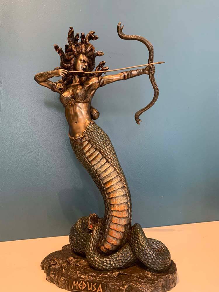 Bronze medusa snake hair and mermaid body sculpture