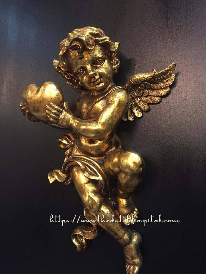 Cupid-Statue, Metallic gold plated cupids, cherubs, angel couple sculptures 