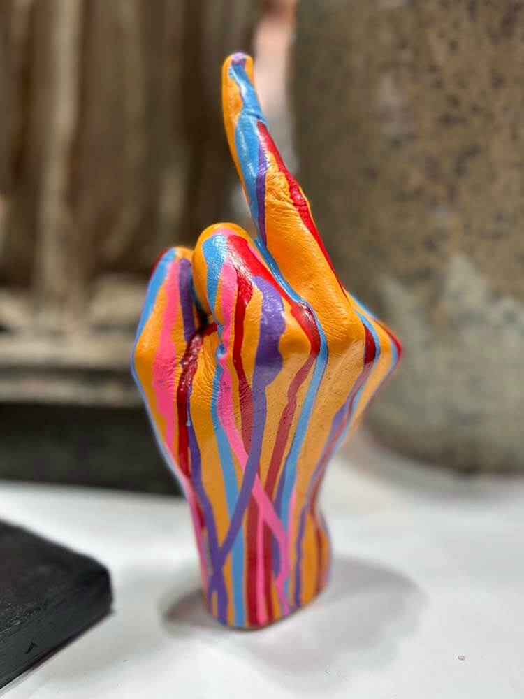 middle finger in graffiti colours, Edgy Middle Finger Hand Figurine – Graffiti Colors, Freestanding & Functional Decor ornament 