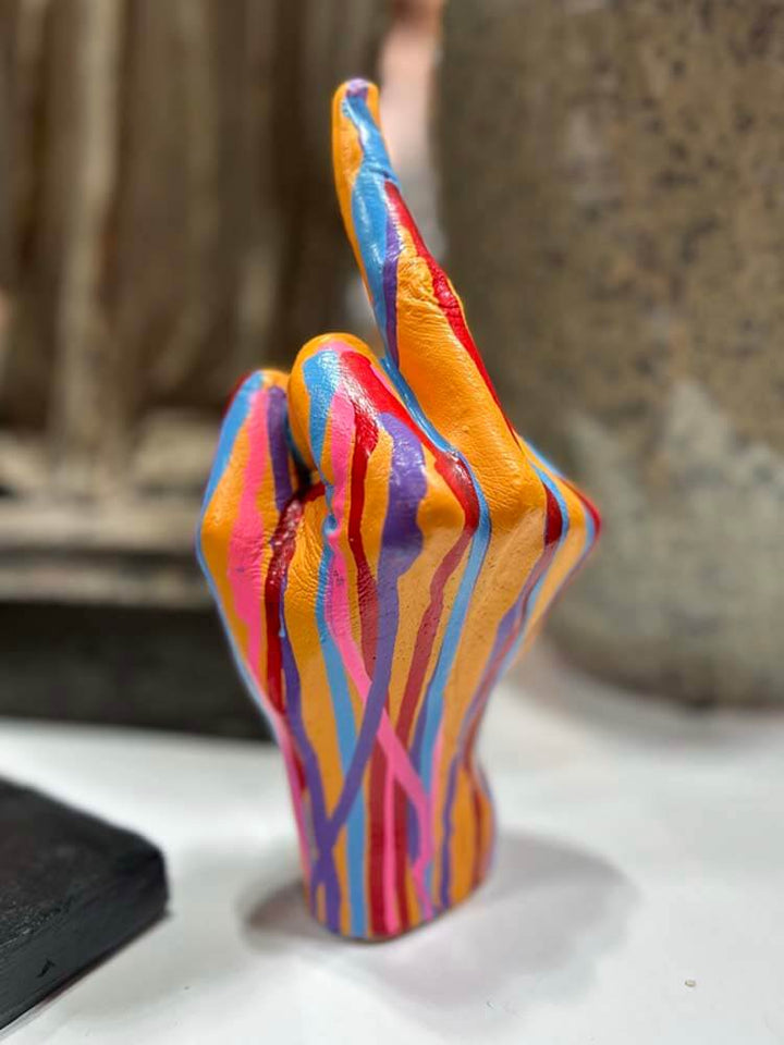middle finger in graffiti colours, Edgy Middle Finger Hand Figurine – Graffiti Colors, Freestanding & Functional Decor ornament 