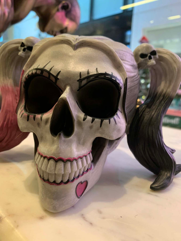 Little Monster Pigtailed Troublemaker Skull, Harley Quinn Skull, Decorative Skull