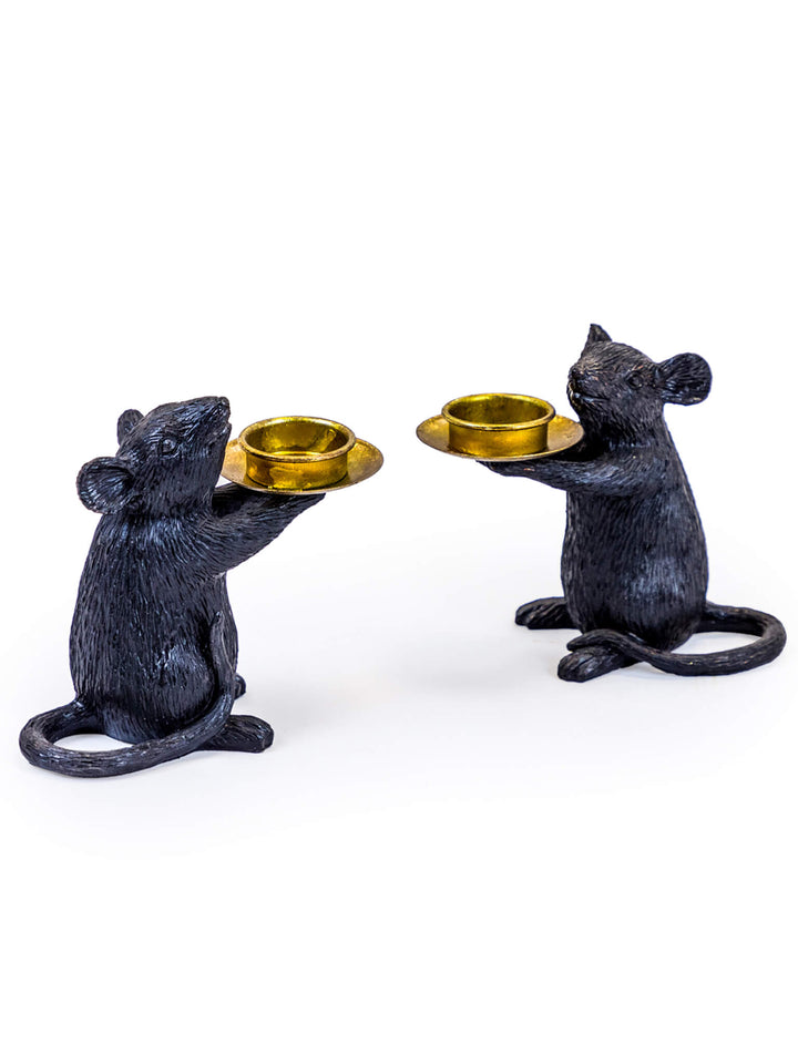 Set of Black Mice Candle Holders