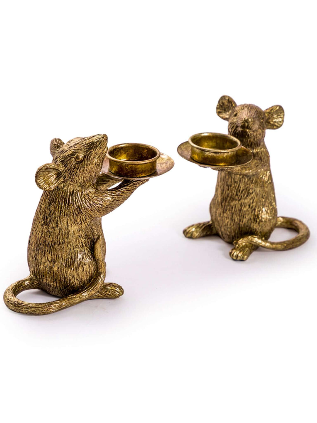 Pair of gold mouse candle holders, Large Mice Tea Light holders