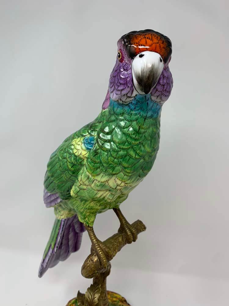Glazed Porcelain Parrot Figurine  