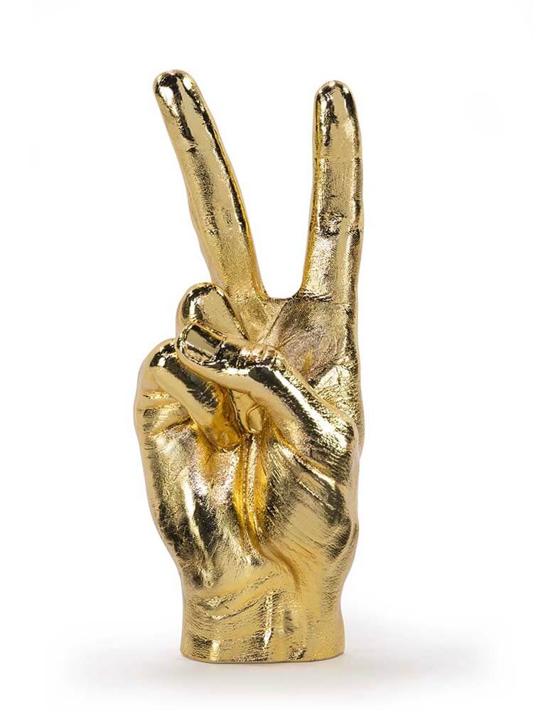 Peace sign, Hand Sculpture, Peace sign Gold