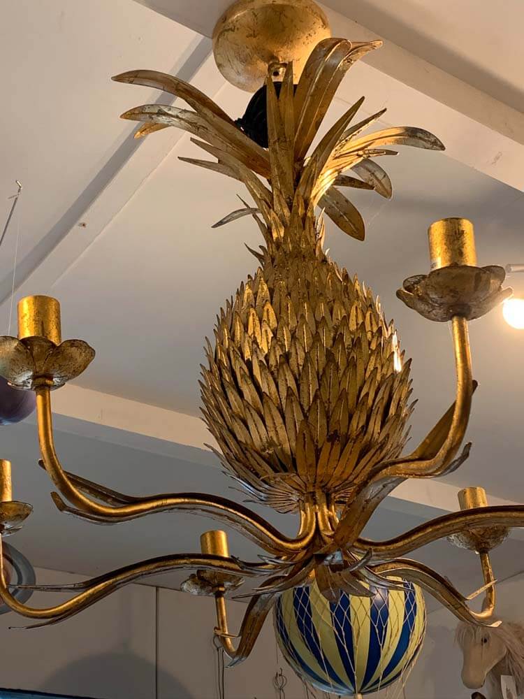 Hollywood Regency gold pineapple chandelier