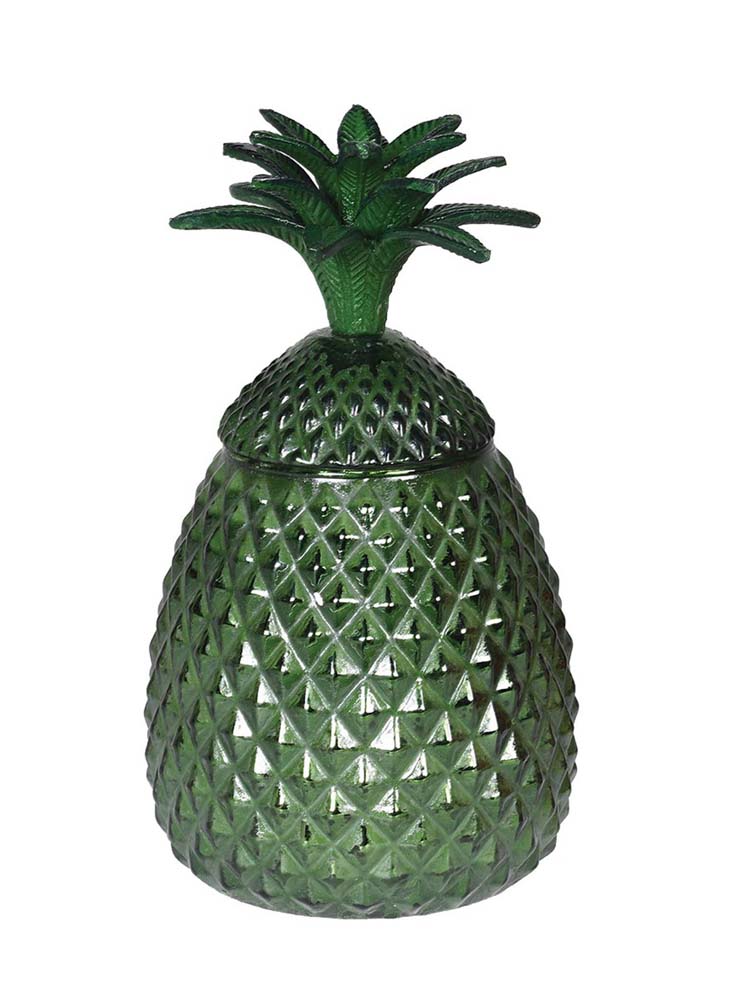 Pineapple Jar, Green Glass Pineapple Lidded Jar