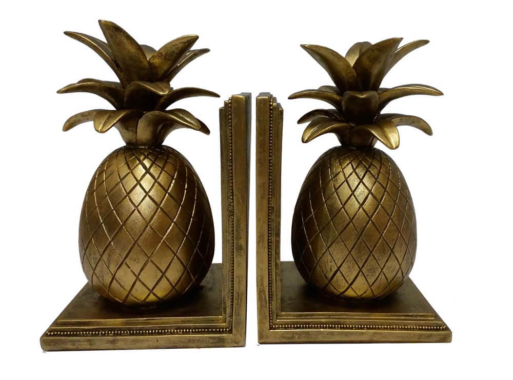 Pair of gold pineapple bookends 