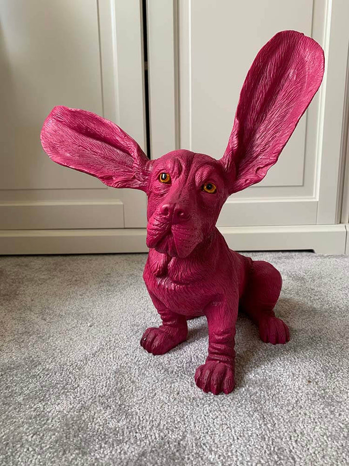 Long Ear Basset Hound Dog Ornament, Hot Pink Dog Statue, 37cm
