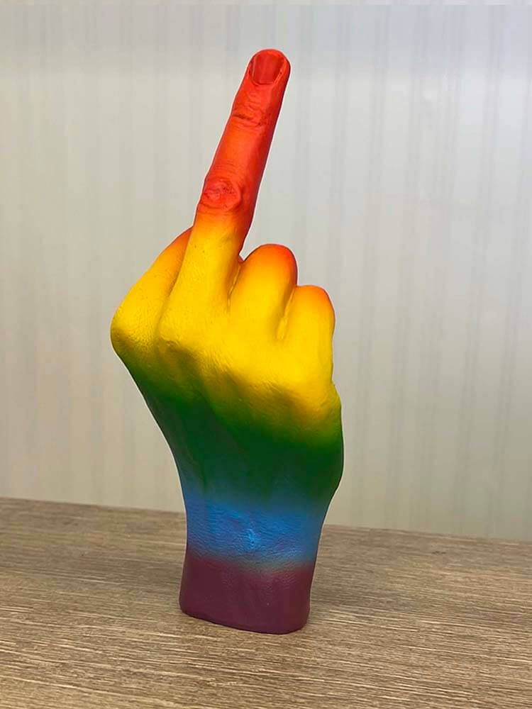 rainbow middle finger sculpture