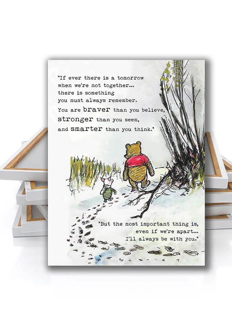 Promise Me You Are Braver Than You Believe, Winnie the Pooh Quote Wall Print Canvas art