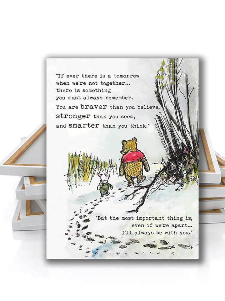 Promise Me You Are Braver Than You Believe, Winnie the Pooh Quote Wall Print Canvas art
