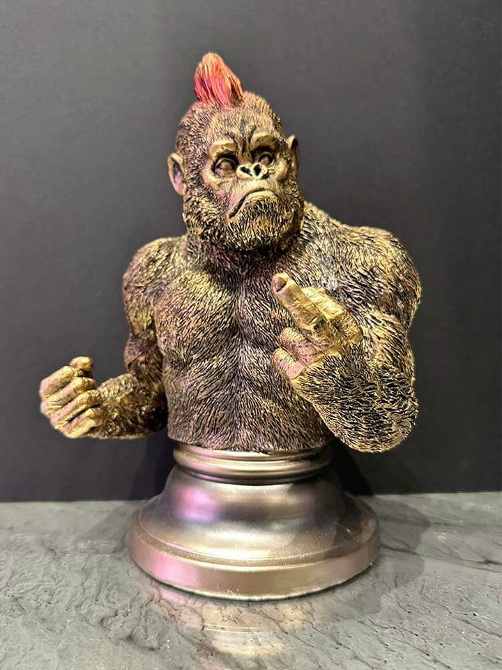 Naughty Gorilla Ornament, Gorilla with punk hairstyle, Bronze gorilla figure