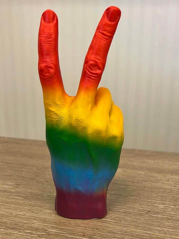 Peace Hand Gesture Sign, Rainbow Colours, 20cm