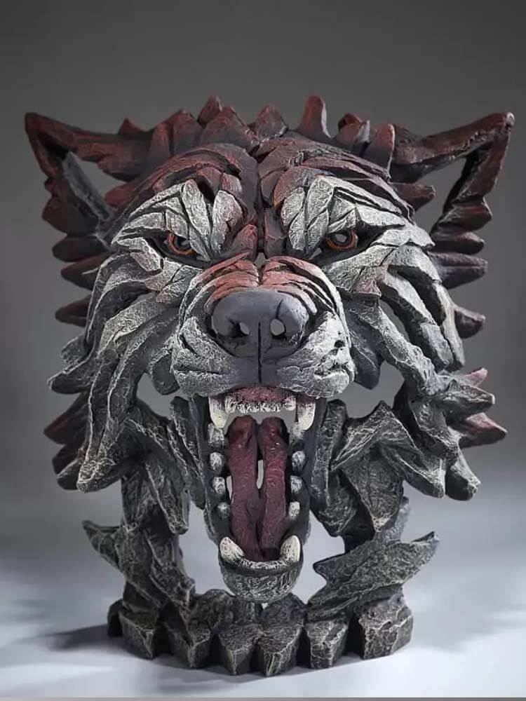EDB04 Wolf Bust Sculpture- Timber Colour