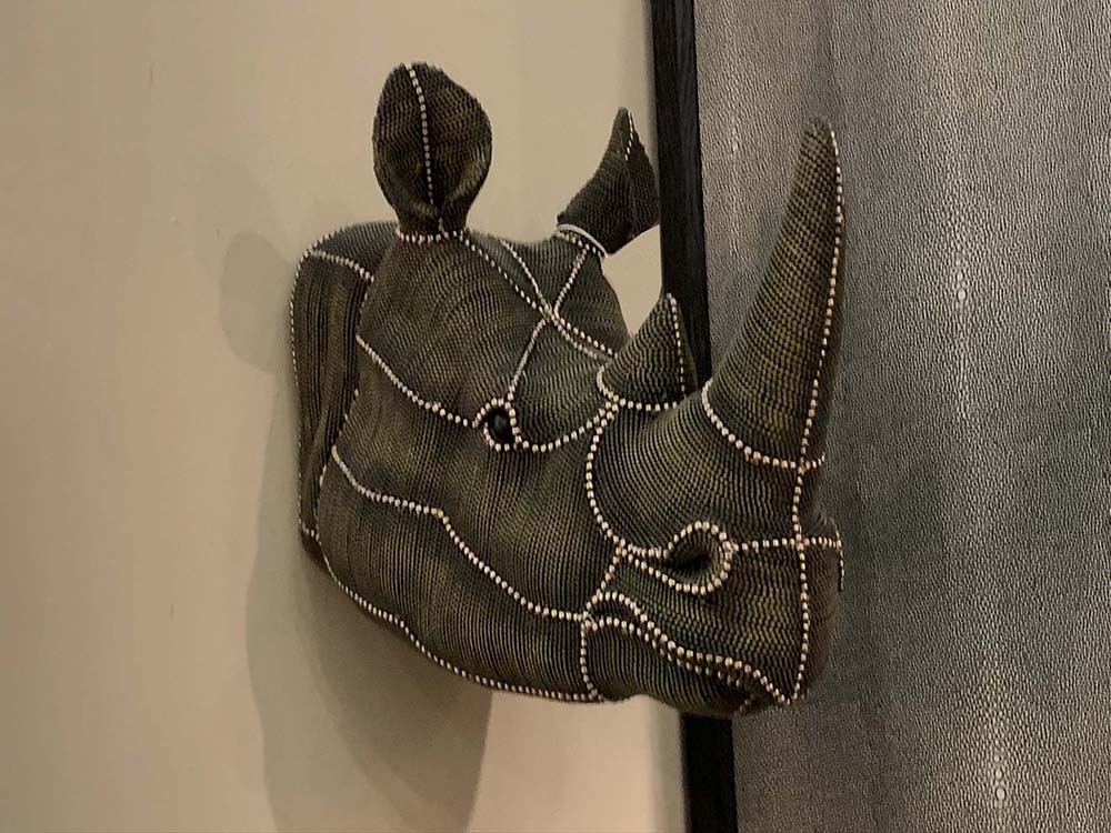 Beaded African rhino head wall decor
