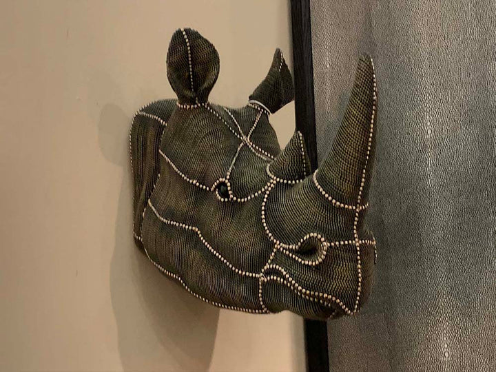 Beaded African rhino head wall decor