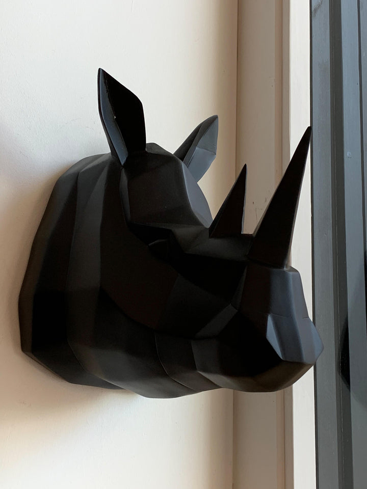 Geometric Rhino Wall Head Black 30cm