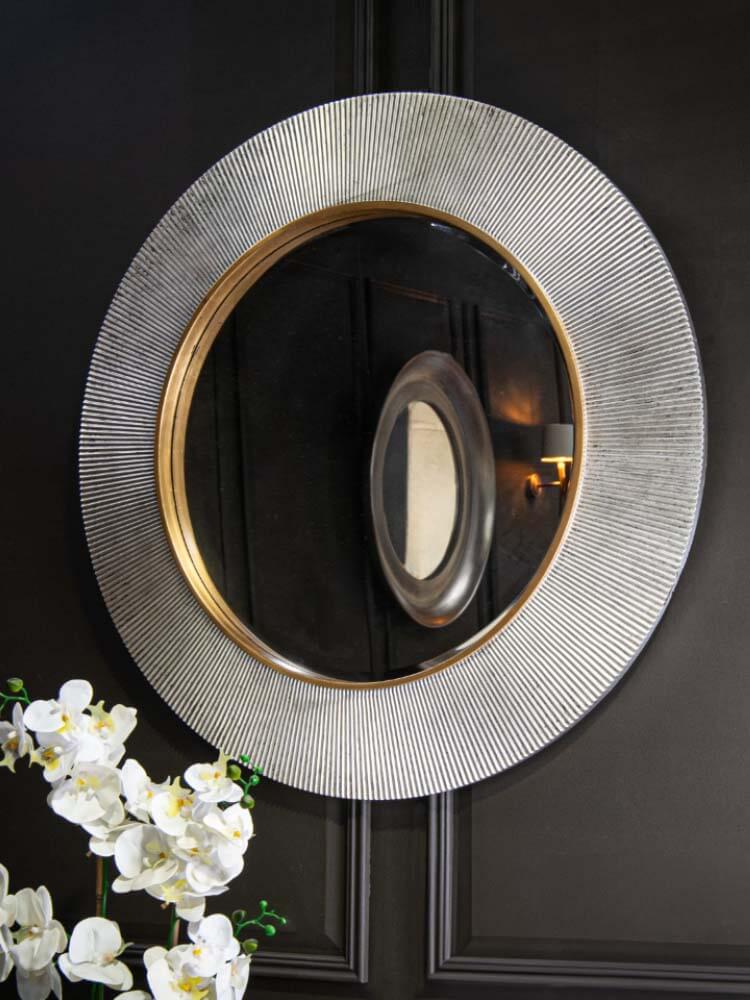 Silver and brass finish Wall Mirror, Large round silver mirror