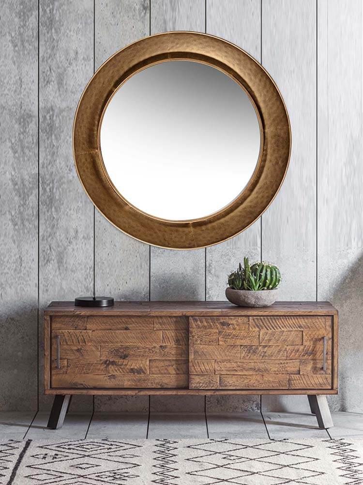 Large round wall mirror antique gold 