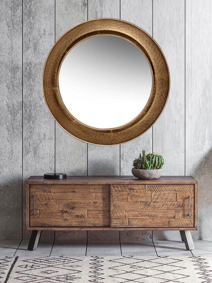 Large round wall mirror antique gold 