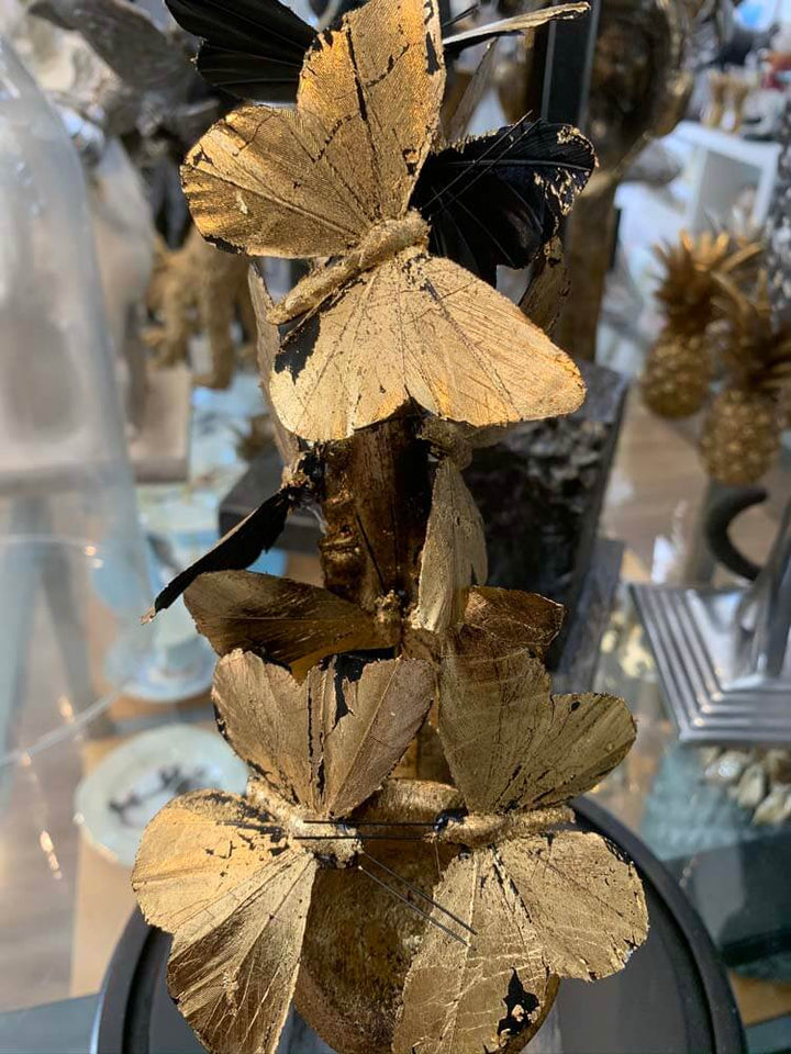 Gold and Black Butterfly Glass Dome, Butterflies on a Saxophone, 40cm