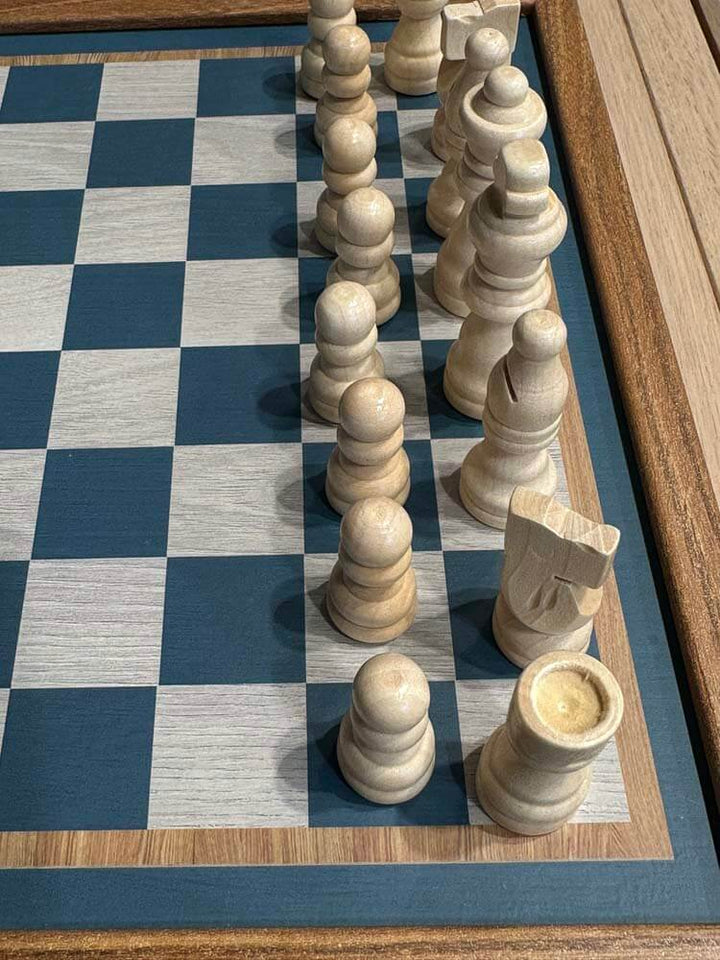 Handmade Wooden Chess Set Ivory white and blue