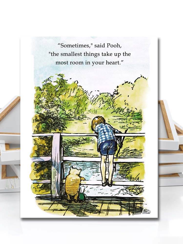 Winnie The Pooh and Christopher Robin Wall Art Canvas, Sometimes the smallest things take up the most room in your heart quote 