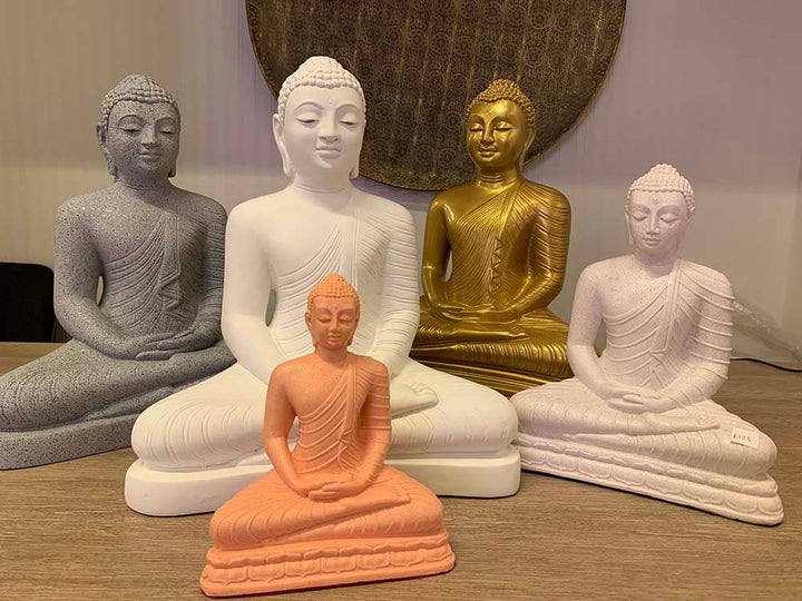 Seated Buddha Statue Grey Stone Effect, 40cm