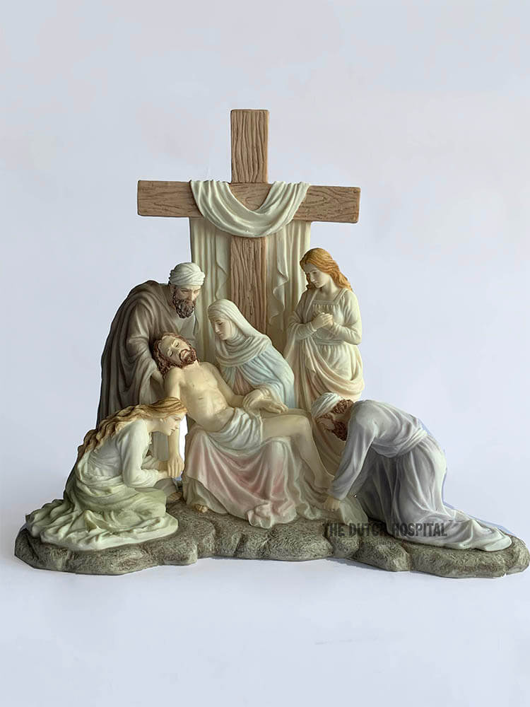 Jesus's death, his body was removed from the cross by Joseph of Arimathea Sculpture for prayers