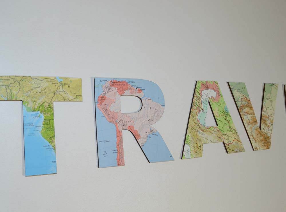 vintage map topped letters and decor