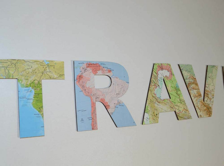 vintage map topped letters and decor