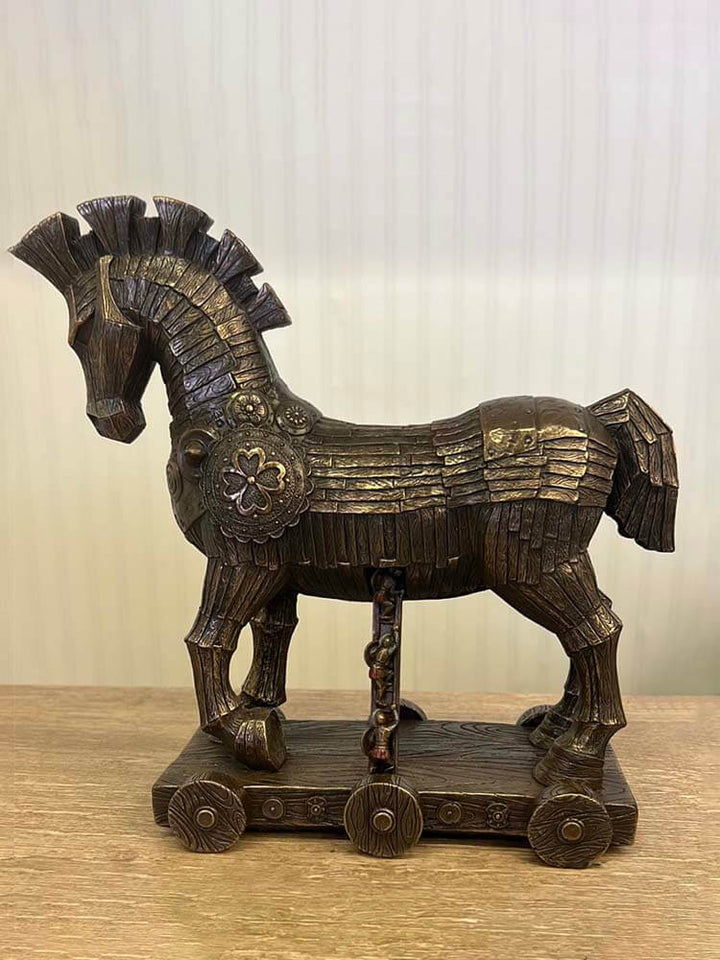 Odyssey Trojan Horse sculpture in cold cast bronze with a metallic finish