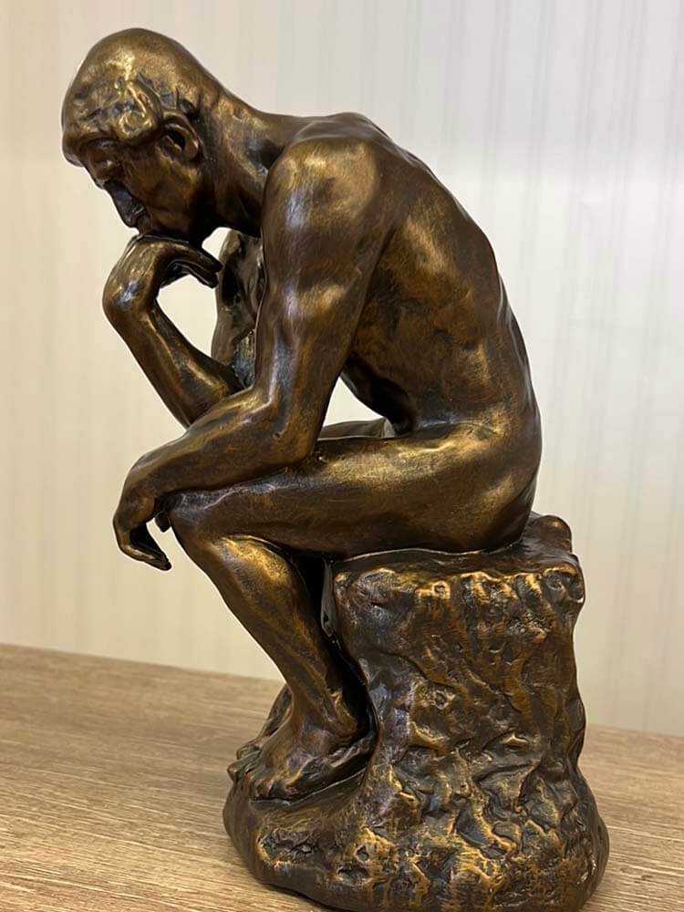collectible bronze sculpture, philosophical art, nude male figure sculpture