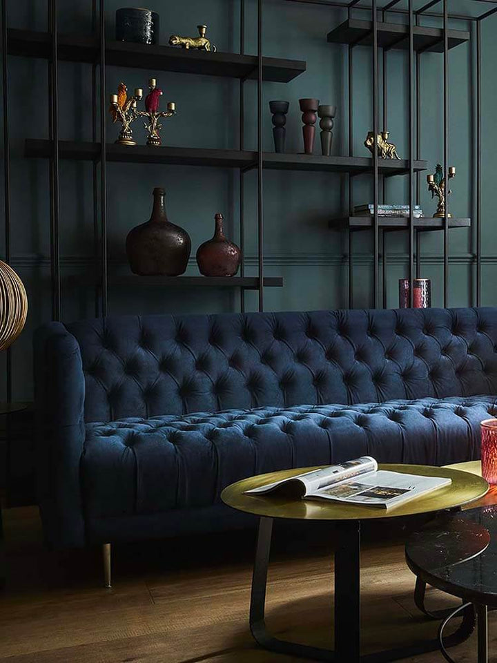 Blue Velvet Three Seater Sofa, 210cm