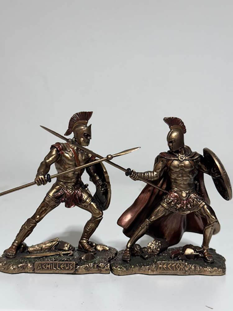 Trojan Prince Hector Fighting the Greek Hero Achilles Sculptures, Pair, Large