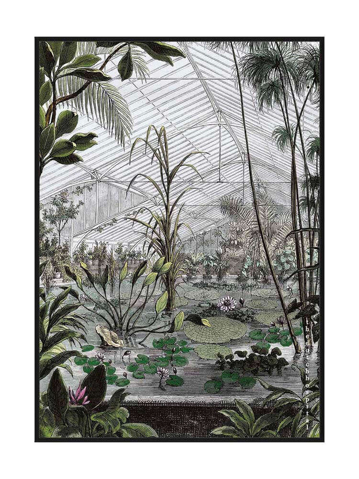 Outdoor garden framed canvas with greenhouse botanical wall art 