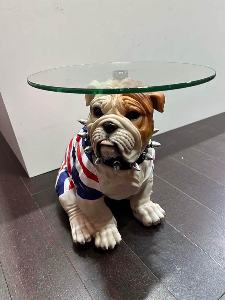 English Bulldog in Union Jack Coat Side Table, 38cm