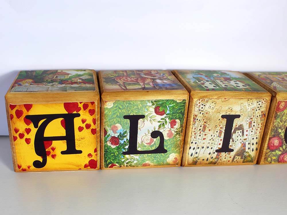 Alice's Adventure In Wonderland Wooden Blocks, Personalized, 7cm (2.8"), Price Per Block