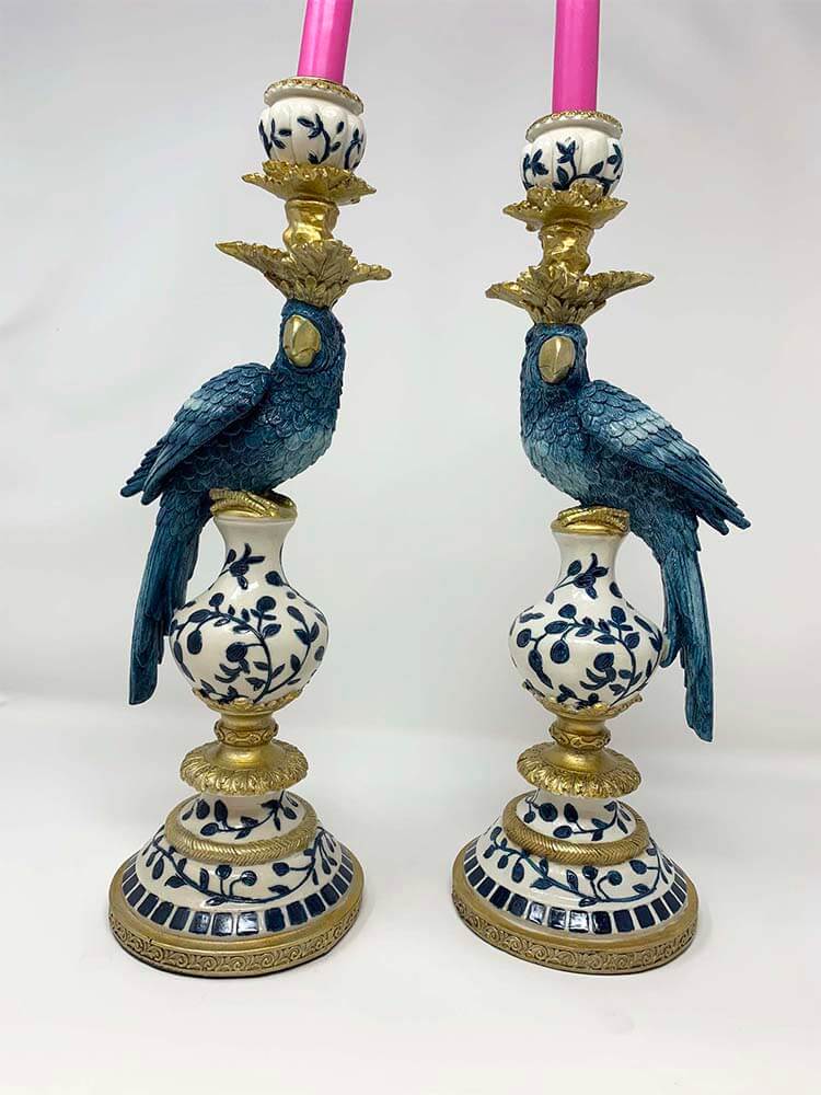 Ceramic candle holders Blue bird design