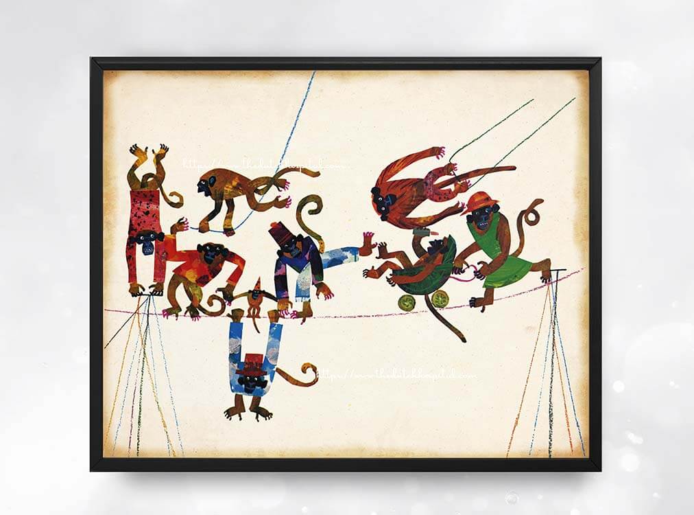 vintage circus nursery wall art, retro circus prints for kids room, circus animal nursery prints