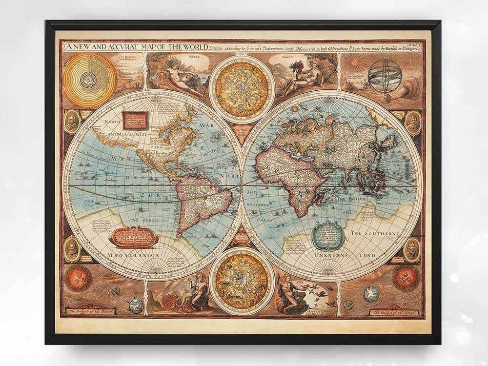 Vintage Map of the World, Antique Map art Print