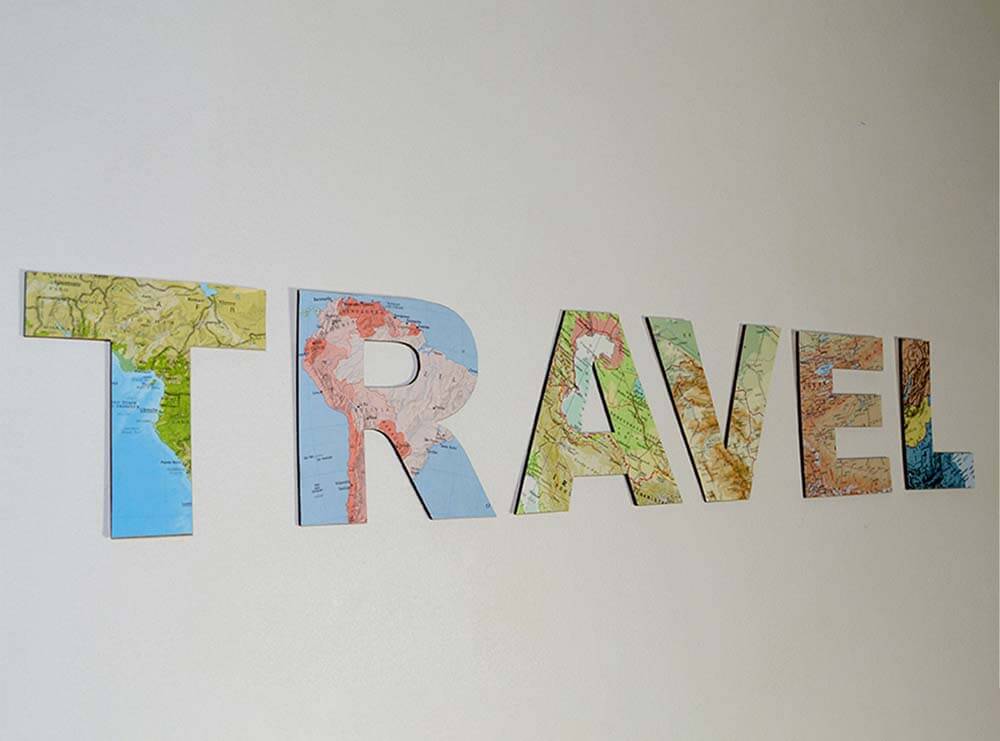 TRAVEL wooden map letters, map gift, traveller gift 