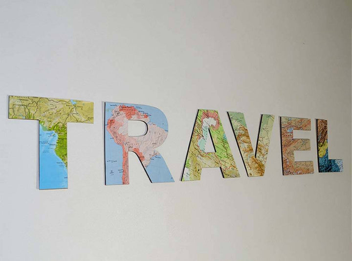 TRAVEL wooden map letters, map gift, traveller gift 