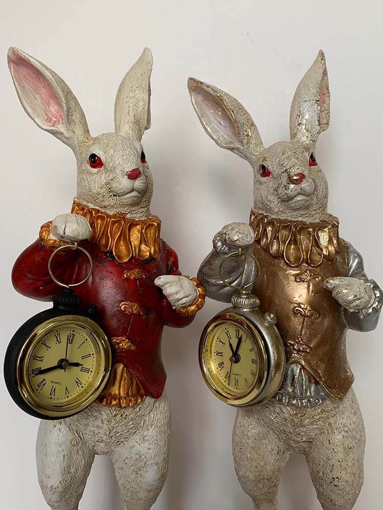 Desk & Shelf Clocks, Alice in Wonderland The White Rabbit holding a clock 